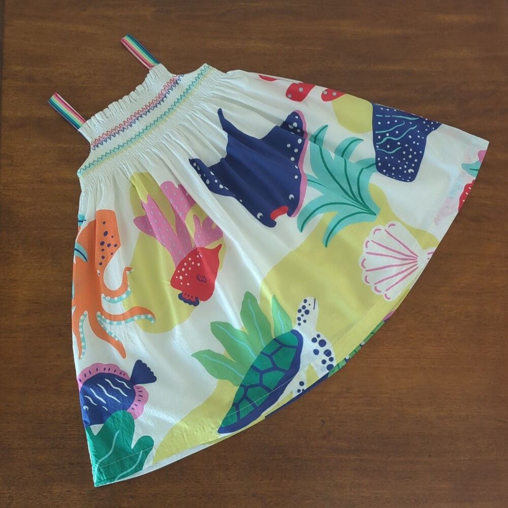 Mini Boden Girls Ocean print cotton stap dress size 7/8 GUC